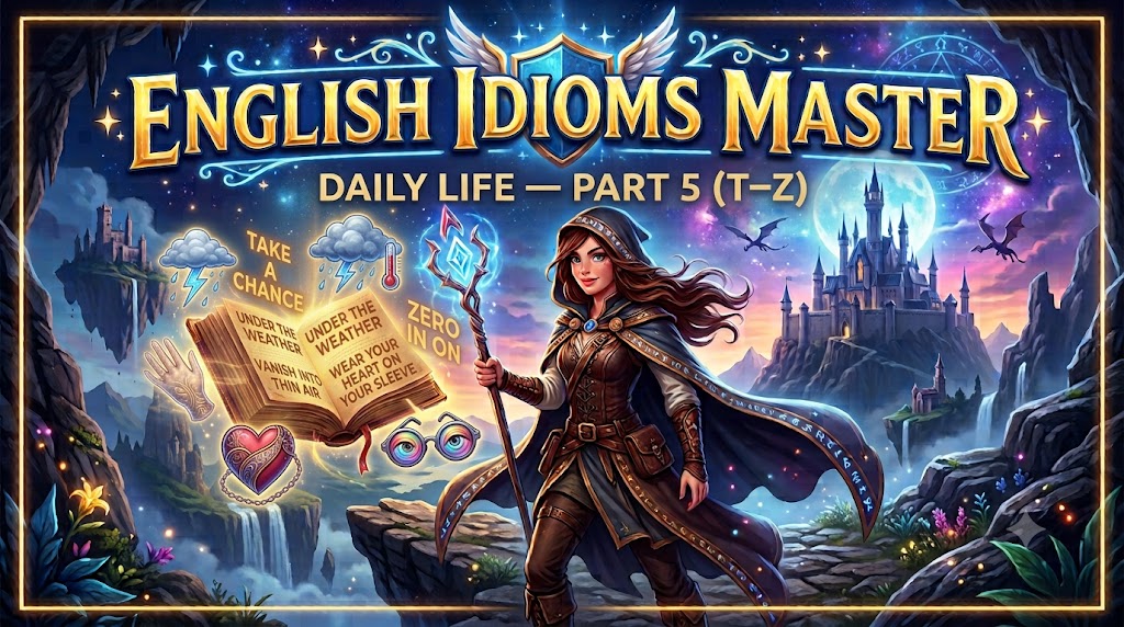 📚 English Idioms Master – Daily Life (ชีวิตประจำวัน) — Part 5 (T–Z)